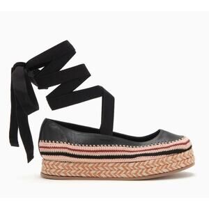 Ulla Johnson Nior Black Leather Yelena Crochet Flatform Shoes Womens 37 / US 7